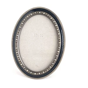 Vintage 5x7 Oval Silver Metal Blue Enamel Rhinestone Ornate Picture Frame - Picture 1 of 12