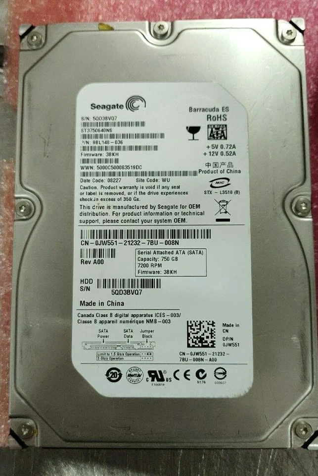 Dell JW551 Seagate ST3750640NS 750GB SATA 3.5" 7200 RPM Hard Drive - No Tray! - Image 1 of 1