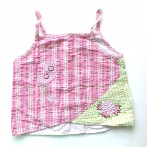 Beetlejuice Top Girls 5 Pink Seersucker Embroidered Plaid Cami Tank Sleeveless - Picture 1 of 6
