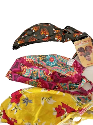 Surgical Scrub Caps Wraps Lot of 3 Doctor Nurse Cotton Flames, Floral, Geometric - Image 1 of 4
