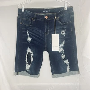 Women's Blue Savvy Rip & Repair High Rise Bermuda Distressed Size 14 - Picture 1 of 8
