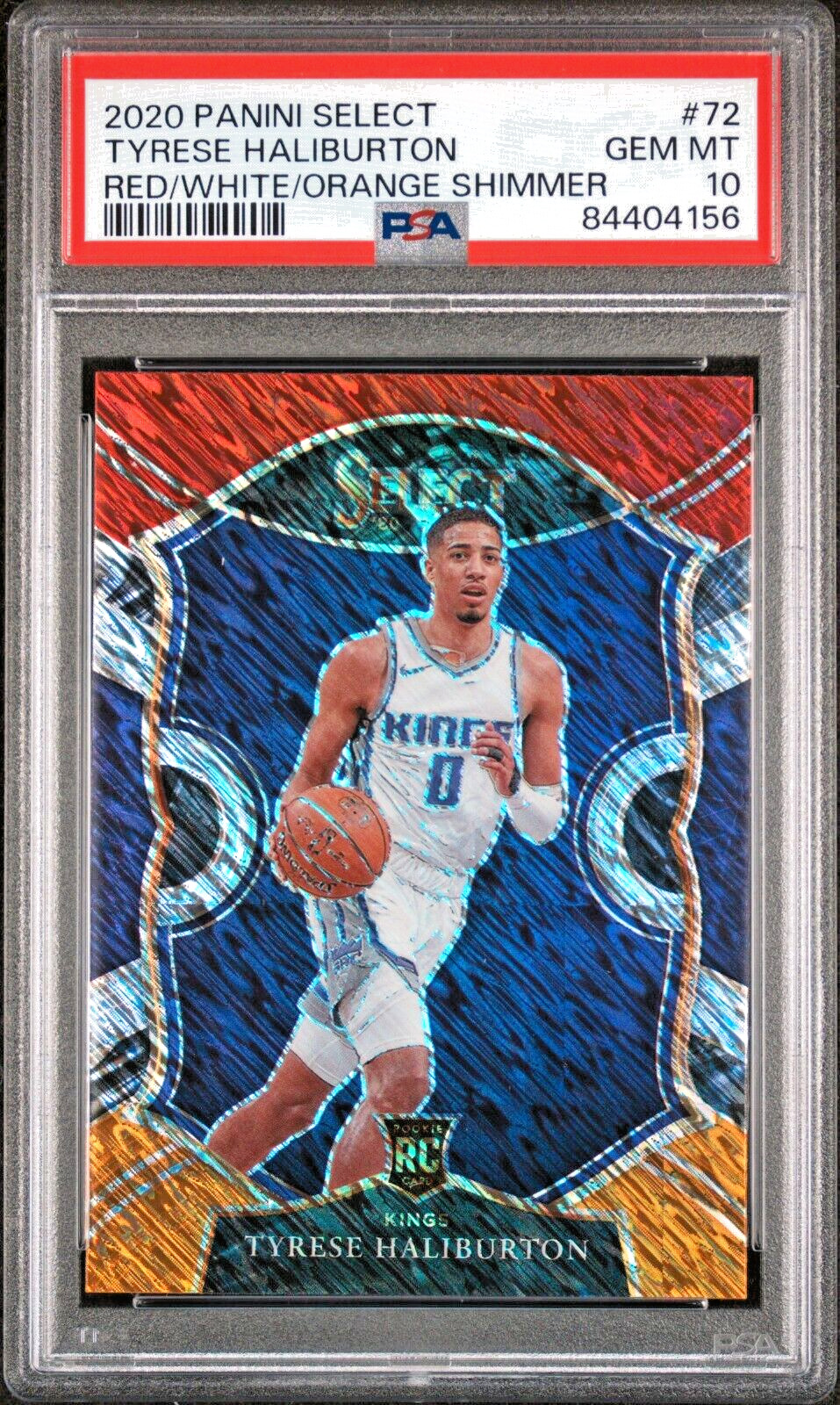 2020 PANINI SELECT TYRESE HALIBURTON ROOKIE RED WHITE ORANGE SHIMMER #72 PSA 10