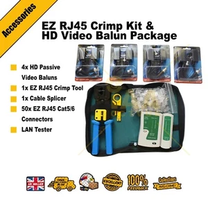 EZ RJ45 CRIMPZANGE + BALUNS + 50 CAT5 POE STECKER + ABISOLIERER + KOFFER + TESTER  - Bild 1 von 8