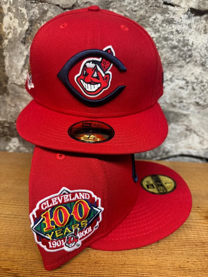 Cleveland Indians Wahoo New Era Fitted Club 59Fifty 100 Years Patch RED SOLID - Image 1 of 4
