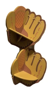 Set of Wooden Baseball Glove Mitt Themed Corner Shelves - Picture 1 of 4