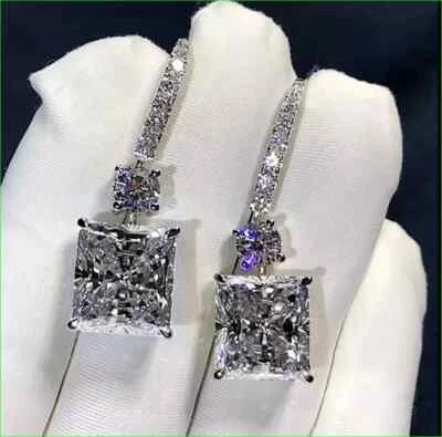5Ct Princess Cut Diamond Lab Created Drop Dangle Earring's 14K White Gold Plated - Image 1 of 4