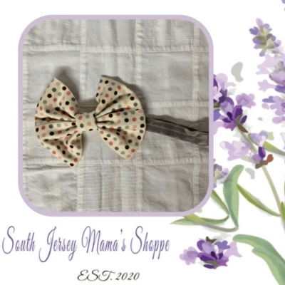 Infant Headband Gray Band Cream With Pink Gray Dark Purple Dots Bow 3 To 6 Month - Image 1 of 4