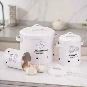 3PCS Potatoes Onions Garlic Bin Vegetable kitchen Storage Tins Breathable Fruit - Picture 1 of 24