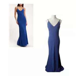 Lulu's Blue Plunge V-Neck Sleeveless Backless Maxi Formal Dress S Prom - Picture 1 of 8