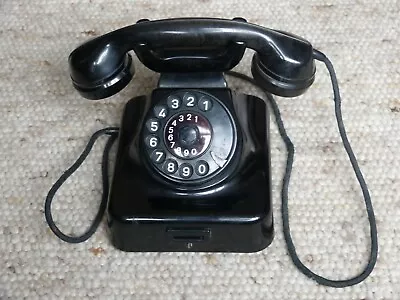 Vintage Black Wall Or Desktop Bakelite Telephone Germany • 220.77€