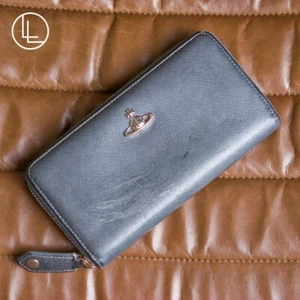 VIVIENNE WESTWOOD Grey Long Zip-around Leather Wallet - Picture 1 of 10
