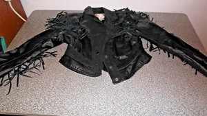 PARIS SPORT CLUB Giacca di pelle nera cropped donna L Snap -Frange Galore - Foto 1 di 6