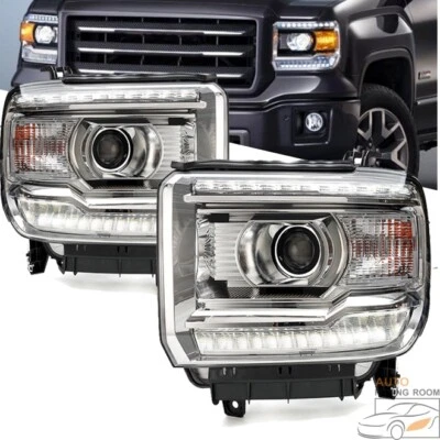 Conjunto de faróis DRL cromados com LED para GMC Sierra 1500 2014-19 White Concer - Imagem 1 de 4