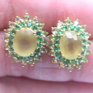 Nicht Erhitzt Edelstein Gelb Opal, Peridot & Tsavorit Ohrringe 925 Silber - Bild 1 von 4