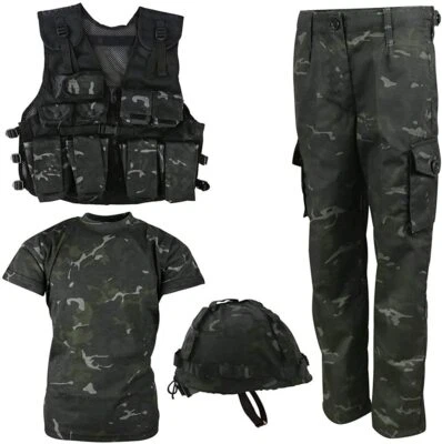 CONJUNTO COMBINADO DE EJÉRCITO PARA NIÑOS DE CONSTRUCCIÓN NEGRO CONJUNTO MILITAR COSPLAY TRAJE DE SOLDADO VESTIDO DISFRAZ Foto 1 de 4