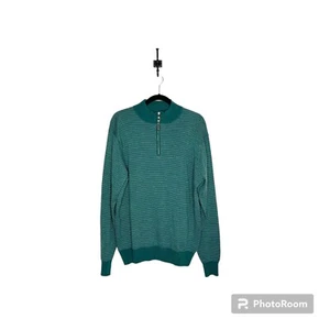 Peter Millar Mens Green Stripe Merino Wool 1/2 Zip Sweater Size Large - Picture 1 of 11