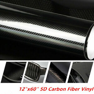 12"x60" 5D Ultra Shiny Gloss Glossy Black Carbon Fiber Vinyl Wrap Sticker Decal