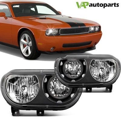 For Dodge Challenger 2008-2014 Headlights Assembly Pair Left+Right Black Housing - Image 1 of 4