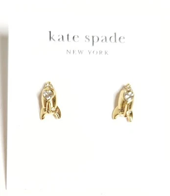 Aretes Kate Sade Space Cadet Cohete Transparente/Dorado Circonita Cúbica KJ334 NUEVOS CON ETIQUETAS Foto 1 de 4