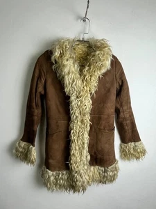Vintage Wildleder Lammfellmantel braun lockiger Fellbesatz Gr. M - Bild 1 von 9