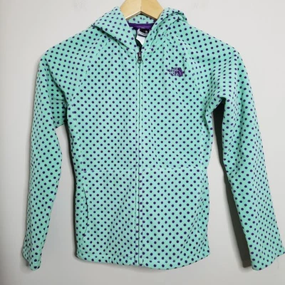 The North Face Girls Zip Up Teal And Purple Polka Dot Hoodie Medium 10/12 - Image 1 of 4
