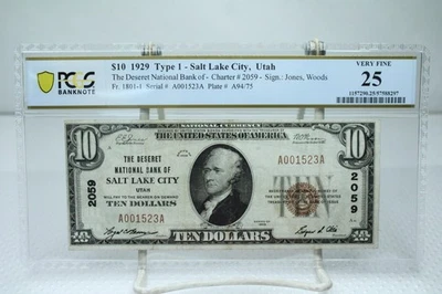 1929 $10 Type-1 The Desert National Bank of Salt Lake City Utah PCGS 25 #1523 - Image 1 of 2