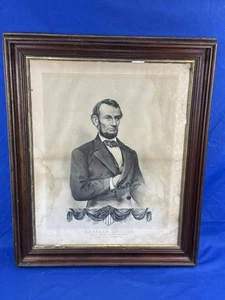 C.1867 Abraham Lincoln Print, Napolean Style ~ Wavy Glass & Original Frame - Picture 1 of 24