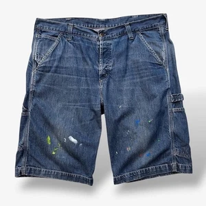 Carhartt Loose Carpenter Bermuda Denim Shorts Jorts W38 Mid Blue 100% Cotton - Picture 1 of 8
