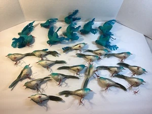 Vtg Blue Bird Ornaments Flocked Feathers Felt Wire Feet Attachments Lot 20+ - Picture 1 of 5