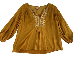 DOLAN Anthropologie Blouse Top Sz S Mustard Yellow Lightweight Embroidered Boho - Picture 1 of 10