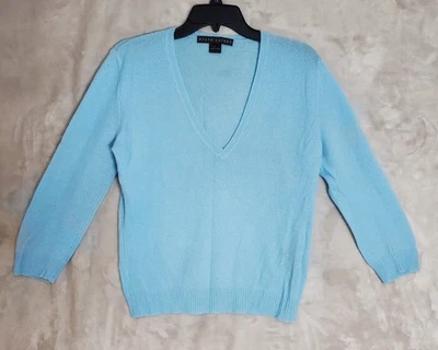 Ralph Lauren Sweater Womens L Black Label 100% Cashmere Deep V-Neck Baby Blue - Image 1 of 4