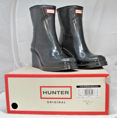 Botas de lluvia Hunter para mujer con cuña de media pantorrilla talla 7 EU 38 negras con caja Foto 1 de 4