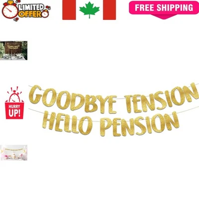 Charming Gold Glitter Banner for Retirement - Pre-Strung 'Goodbye Tension' Decor - Image 1 of 4