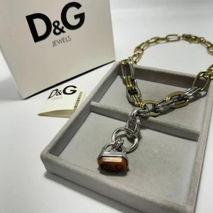 DOLCE&GABBANA Collana Catena Oro Argento Logo D&G Uomo Donna Gioielli Moda Auth - Foto 1 di 24