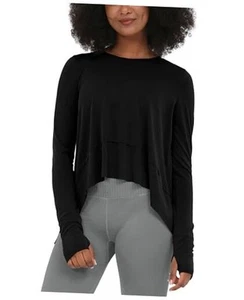Long Sleeve Tee for Women with Thumb Hole Athletic Gym Workout Large Black - Picture 1 of 7