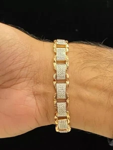 14K Yellow Gold Plated 10Ct Round Moissanite Men's Tennis Bracelet - Picture 1 of 5