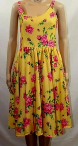 Sourpuss  Antique Roses Sweets Yellow Pink Dress Sleeveless Pockets NWOT M - Picture 1 of 8