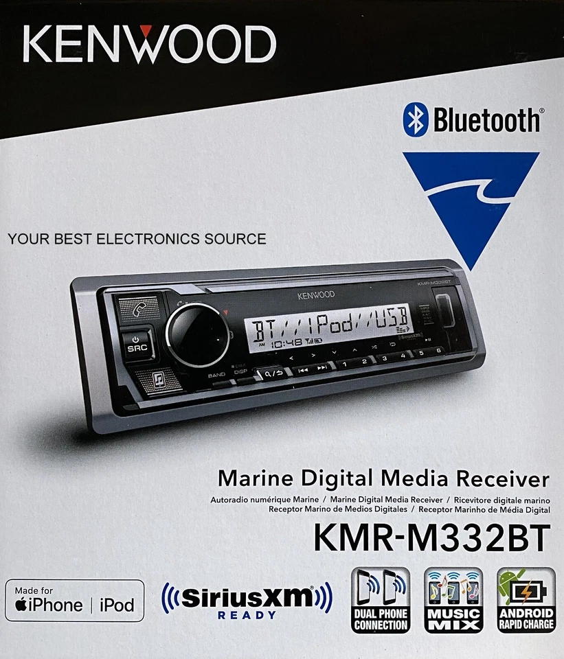 NEW Kenwood KMR-M332BT 1-DIN Marine Digital Media Receiver w/ Bluetooth - Image 1 of 1