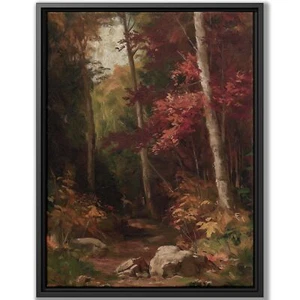 Cozy Autumn Scenery Oil Painting Canvas Rustic Forest Wall Art Framed Print - Picture 1 of 9