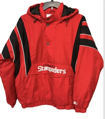 Vintage 90s Starter Stampeders Insulated Jacket Saddle Print Red Sz L RARE NWOT Cover