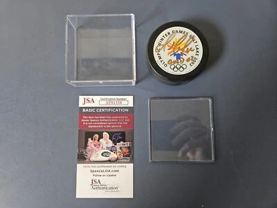 Disco de hockey Mario Lemieux "GOLD 02" firmado 2002 Juegos de invierno con estuche - Certificado de autenticidad JSA Foto 1 de 2