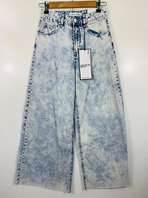Calça jeans feminina quase famosa tamanho 0 cintura alta perna larga lavagem ácida jeans nova com etiquetas - Imagem 1 de 4