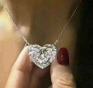 Huge Valentine Gift 4.5Ct Heart Cut Lab Grown Diamond/CVD Pendant 18K White Gold - Picture 1 of 14