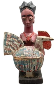Yoruba Tribal Maternity Offering Figure w/ covered Chicken Bowl - Picture 1 of 11
