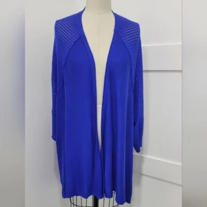Catherines Cardigan Sweater Blue Lightweight Open Knit Front Short Sleeve Sz 2X - Picture 1 of 8