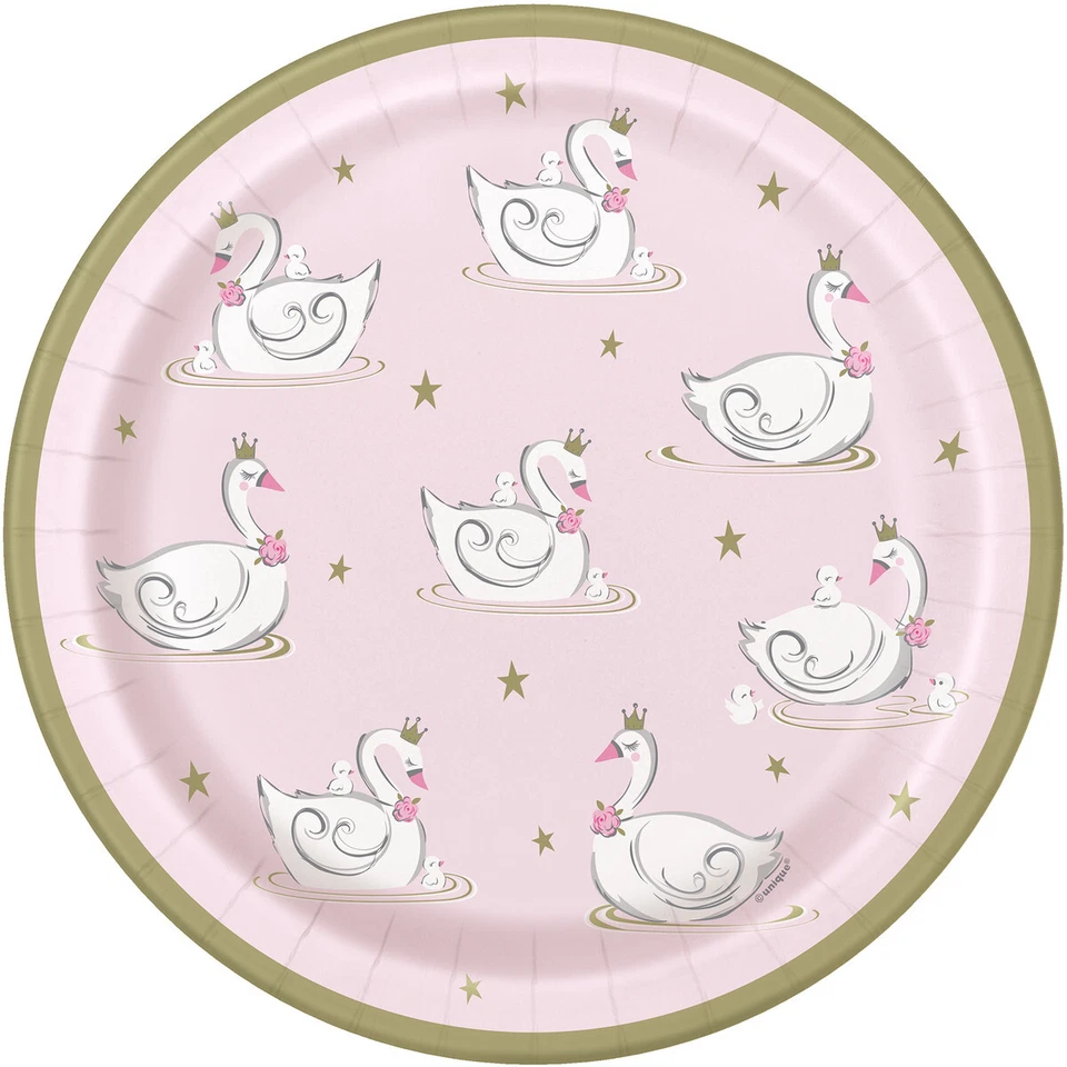 Swan Birthday Princess Party Dinner Plates 22cm 8pk Swan Princess Party Supplies - Image 1 of 1