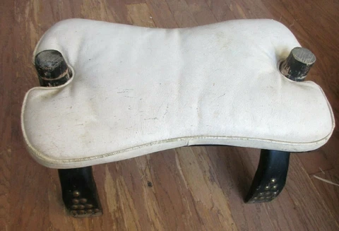 Vintage Black Wooden & White Leather Camel Saddle Stool See Pictures For Descrip Cover