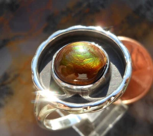 Sterling Silver and Slaughter Camp AZ Fire Agate Gem ring sz 10 3/4 D102 - Picture 1 of 12