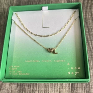 Un Nuevo Día Oro 14k Sumergido L Inicial con Corazón Cadena Collar Joyería Regalo - Imagen 1 de 10