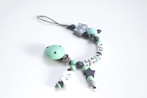 ☆ Schnullerkette mit Namen Junge ★ Wolke Fuchs Stern ☆ Babygeschenk ★ mint grau☆ - Bild 1 von 6